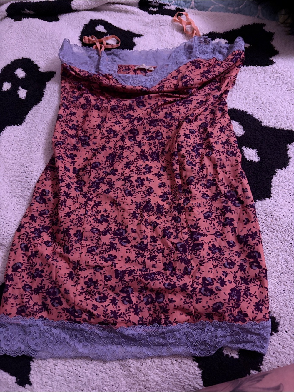 Floral Lace-Trim Pink slip with Adjustable Straps